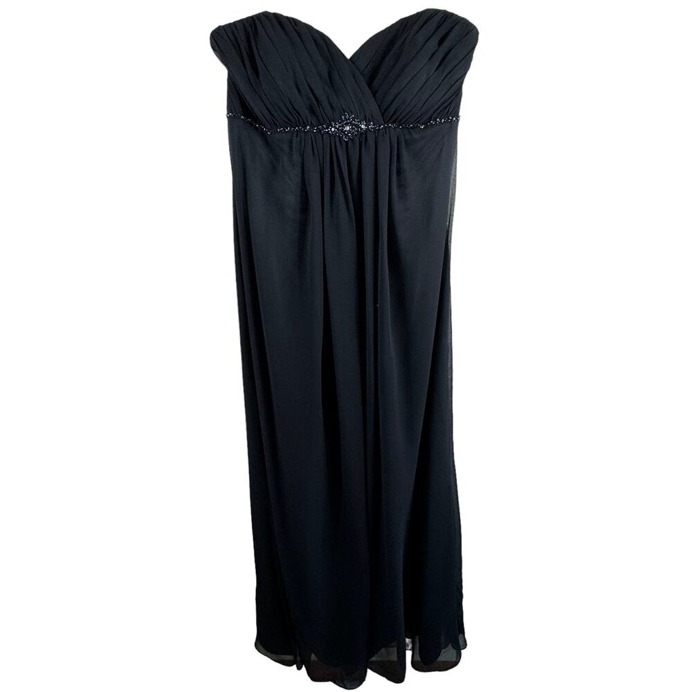 Vintage Bel Soie‎ Black Strapless Beaded Empire Waist Floor Length Gown Size 8
